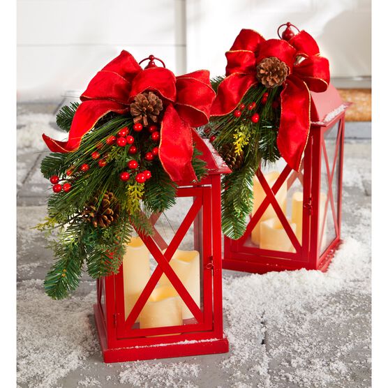 20&quot;H Red Christmas Lantern with LED Candles | OneStopPlus