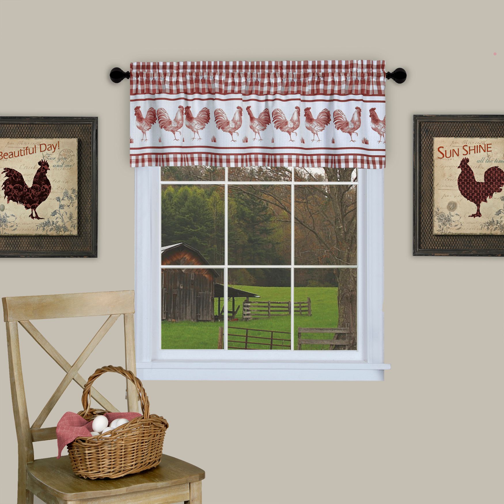 Barnyard Window Curtain Valance - 58x14, BURGUNDY, hi-res image number 0