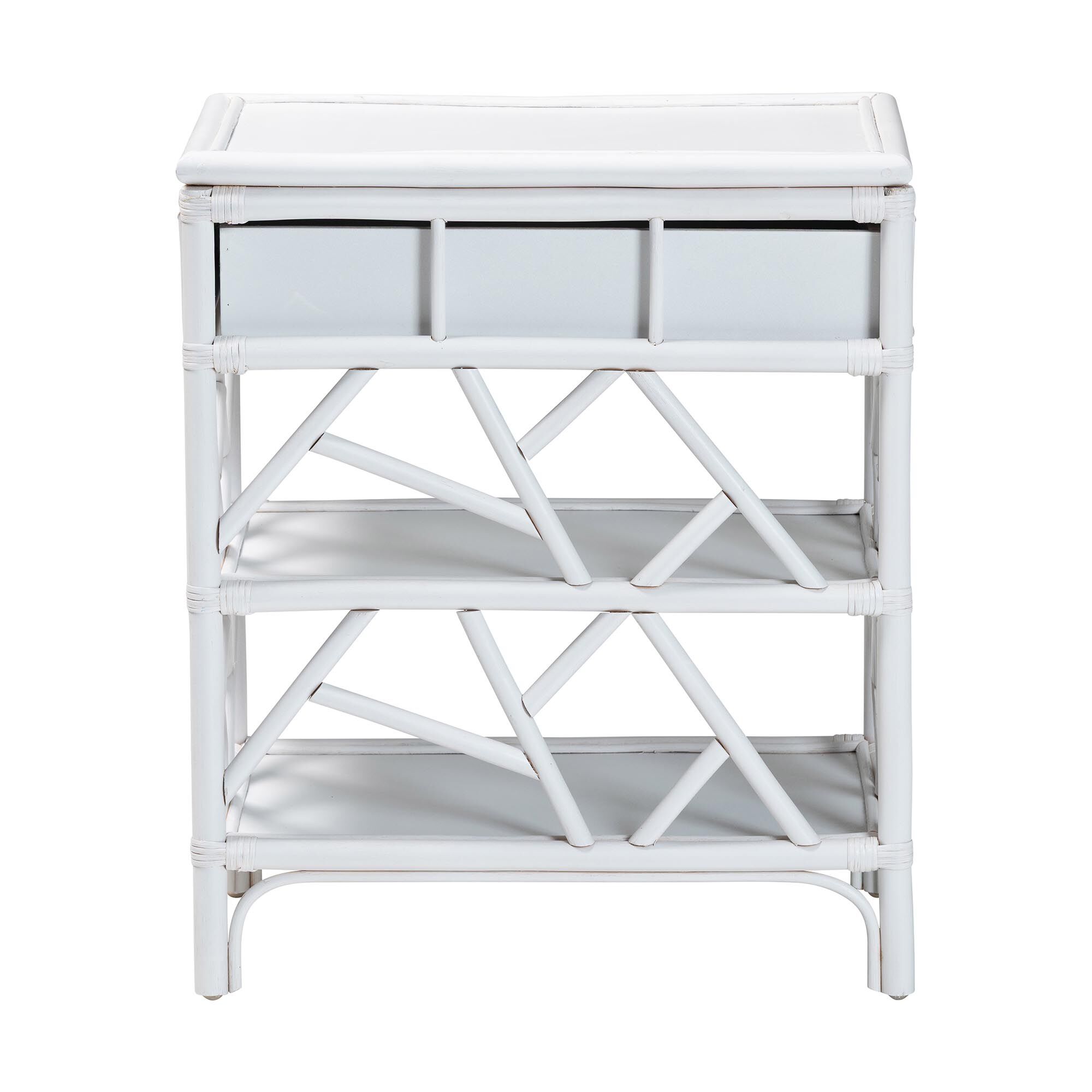 Nightstand with top drawer and three storage sections