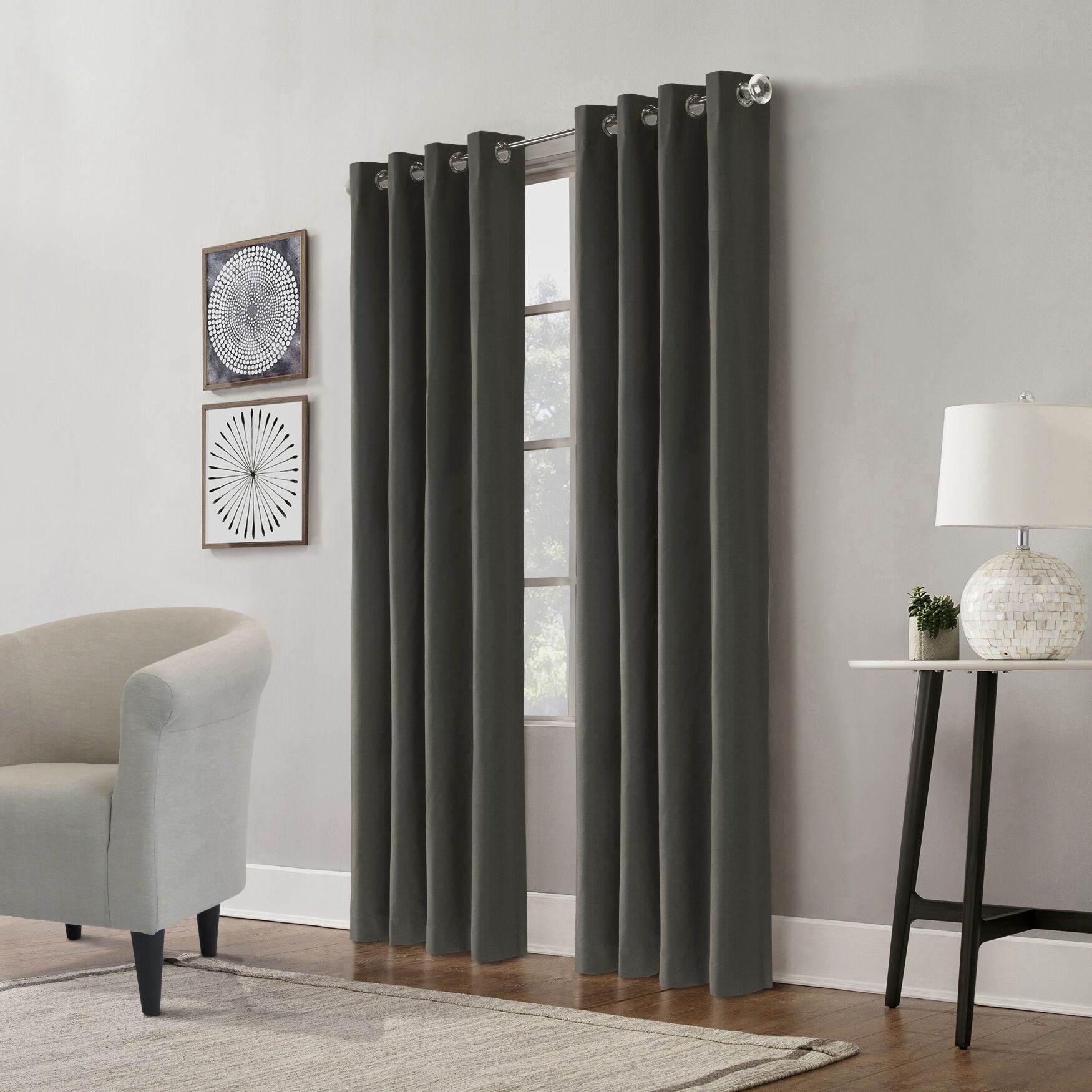 Thermaplus Edison Indoor Single Grommet Curtain Panel, CHARCOAL, hi-res image number 0