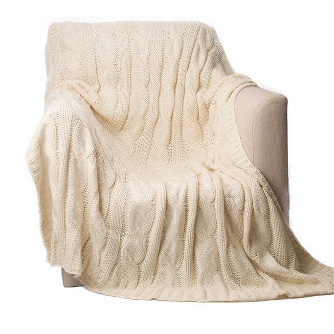 Battilo Home Cable Knit Throw Blanket, Acrylic Soft Cozy Snuggle Blanket, All Seasons Suitable for Adults and Kids, 50 inches x 60 inches, , on-hover image number 1