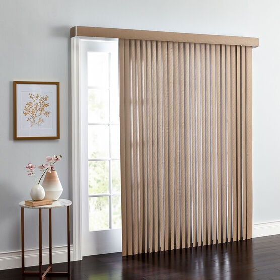 Embossed Vertical Privacy Slat Blinds, LIGHT TAUPE, hi-res image number null