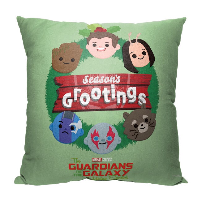 Marvel Gotg Holidayseasons Grootings Wreath 18X18 Printed Throw Pillow, O, hi-res image number 0