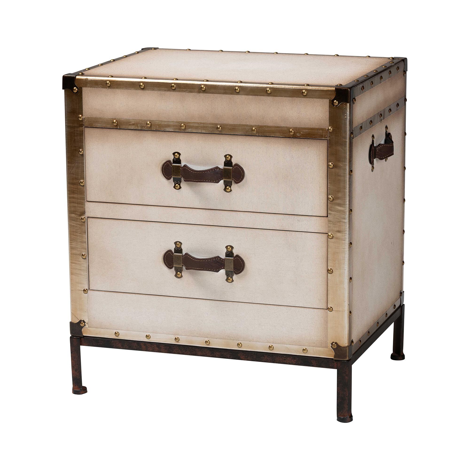Laura Vintage White Canvas 2-Drawer End Table Trunk, WHITE, alternate image number 1