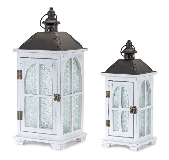 Lantern (Set of 2) 14.5 inchesH, 19.25 inchesH Wood/Metal, BLACK/WHITE/BROWN, hi-res image number null