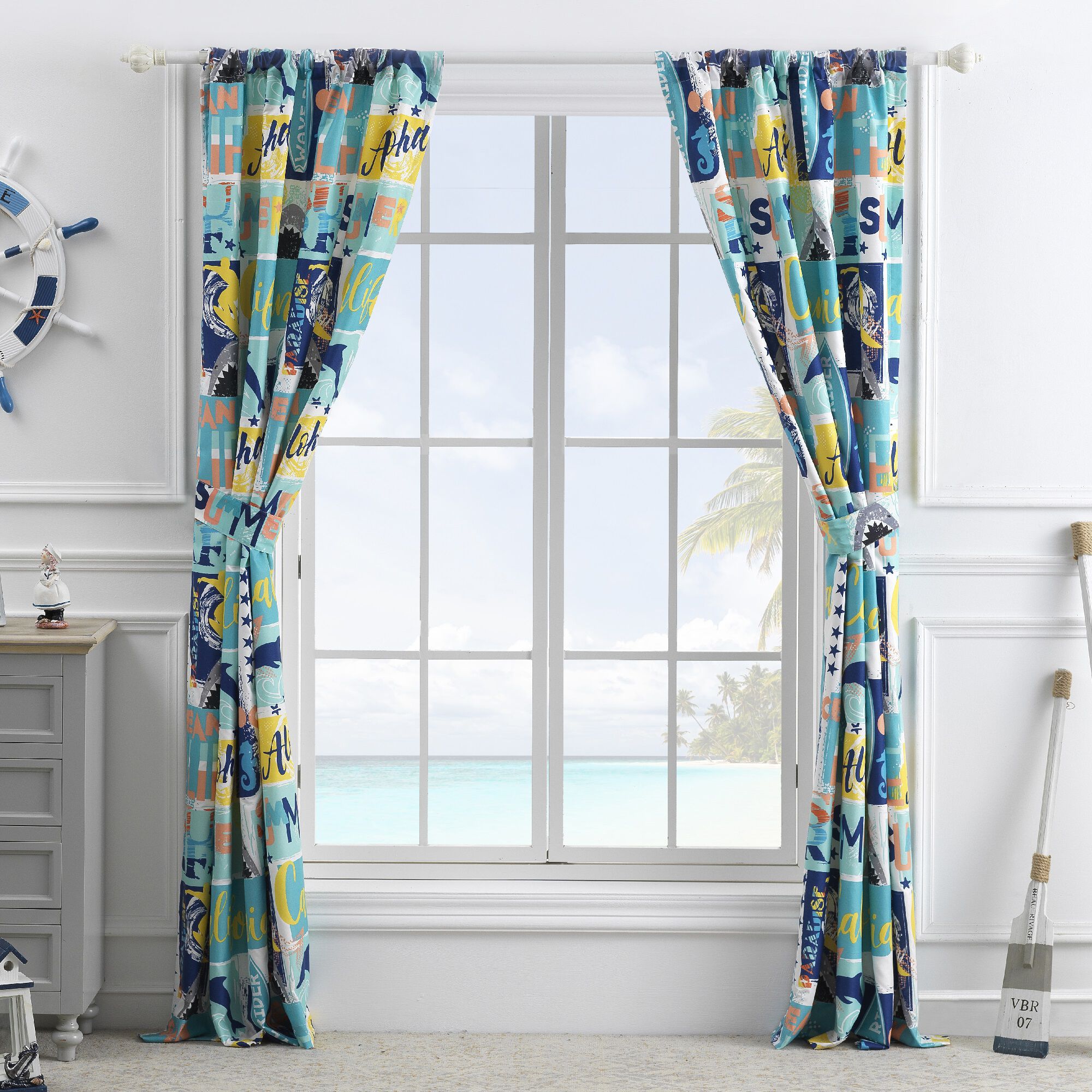 Wave Rider Window Curtain Panels, Set of 2, 84 inches, BLUE, alternate image number 3