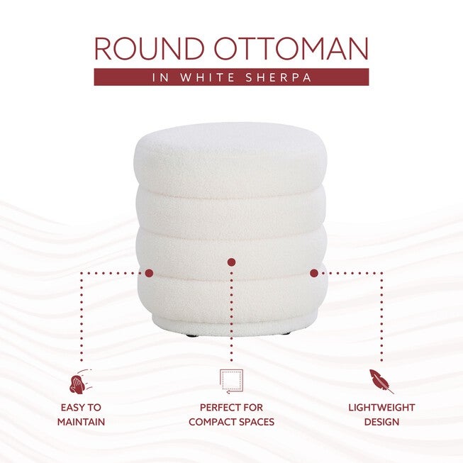Kathy White Sherpa Round Ottoman Ottomans, , alternate image number null