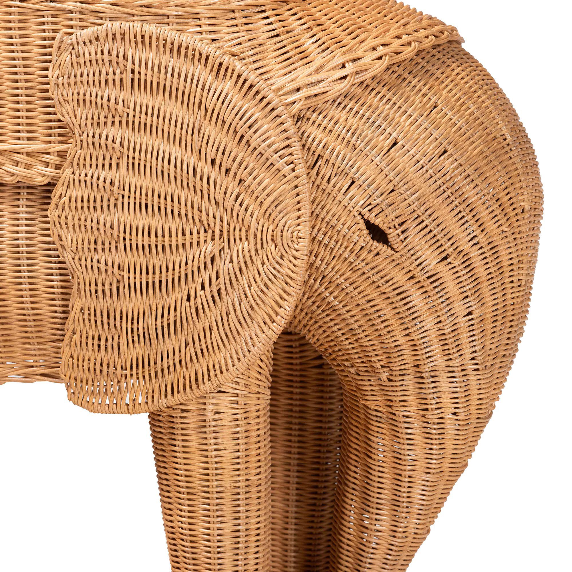 Close-up of top and side weave on elephant end table