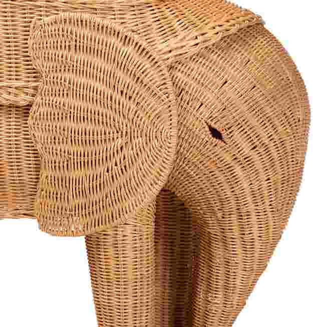 Close-up of top and side weave on elephant end table