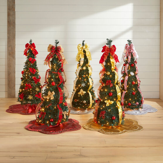 Fully Decorated Pre-Lit 4½' Pop-Up Christmas Tree, RED GOLD, hi-res image number null