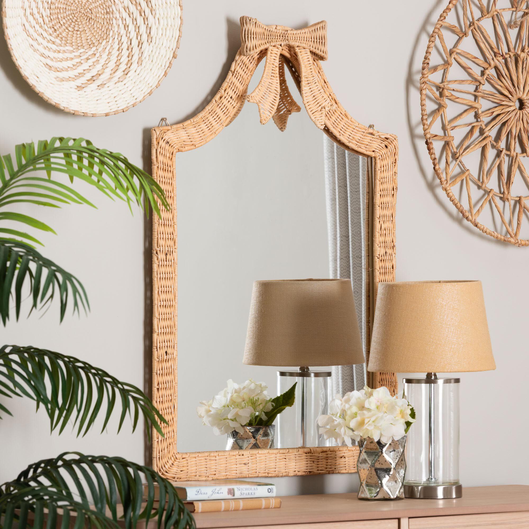 Creusa Natural Rattan Wall Mirror, HONEY, hi-res image number 0
