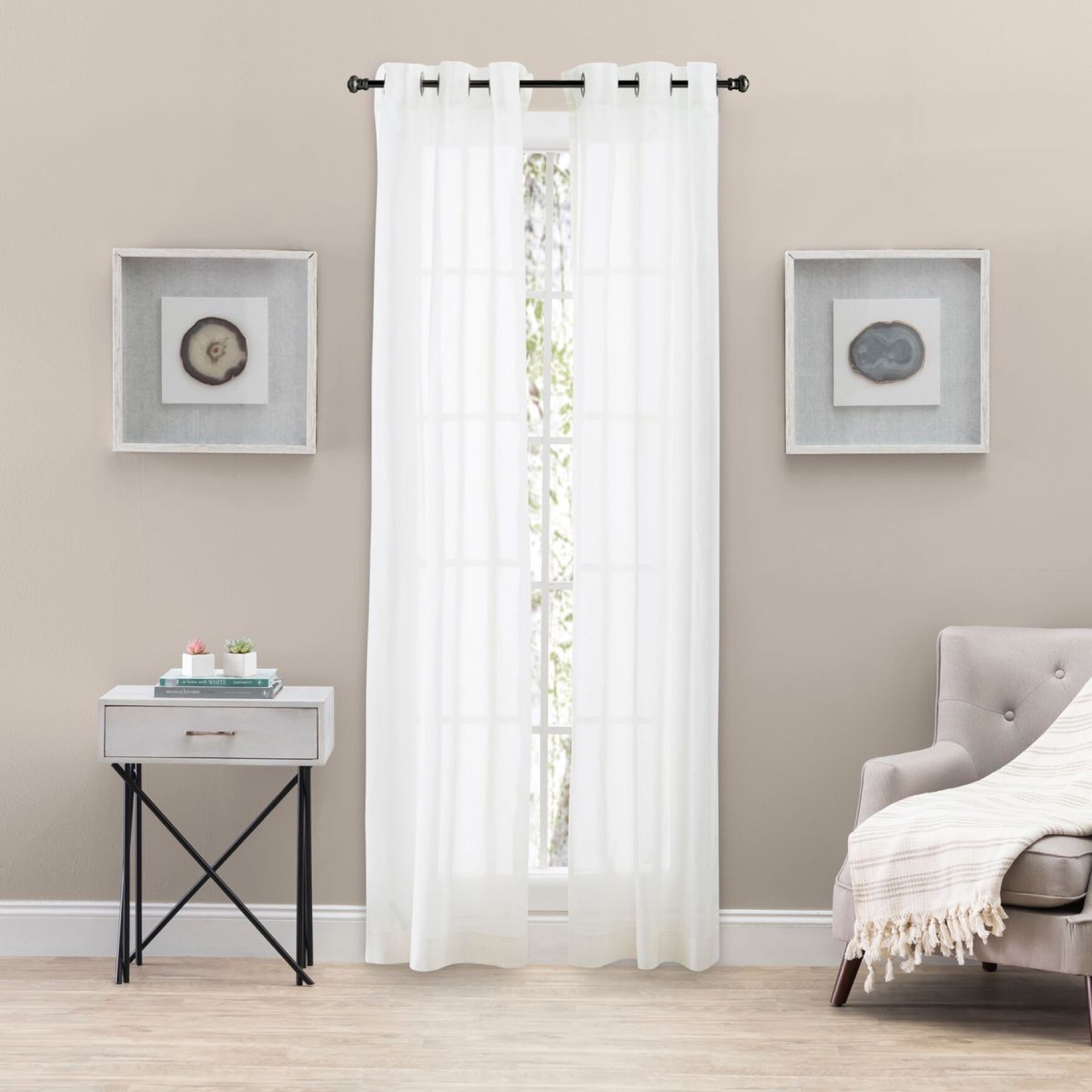 Tranquilty Curtain Grommet Panel Pair, NATURAL, hi-res image number 0