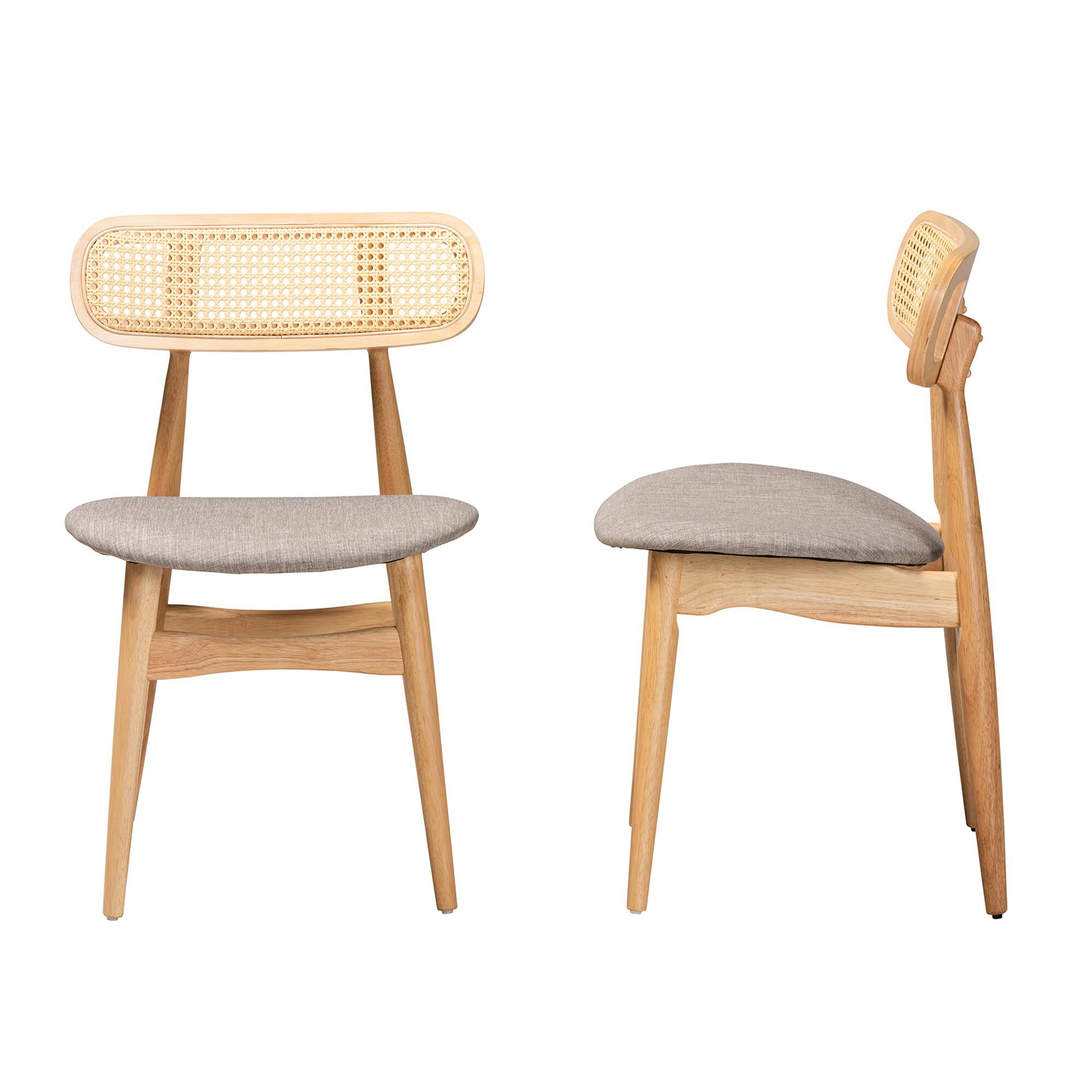 Tarana Mid-Century Modern Grey Fabric and Natural Oak Finished Wood 2-Piece Dining Chair Set, GREY, alternate image number 4
