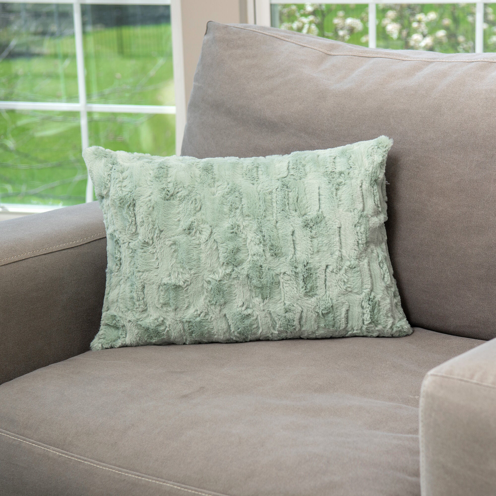 HGTV Art Deco Brushed Faux Fur Pillow Quietude 14 x 20 inches, MULTI, alternate image number 1