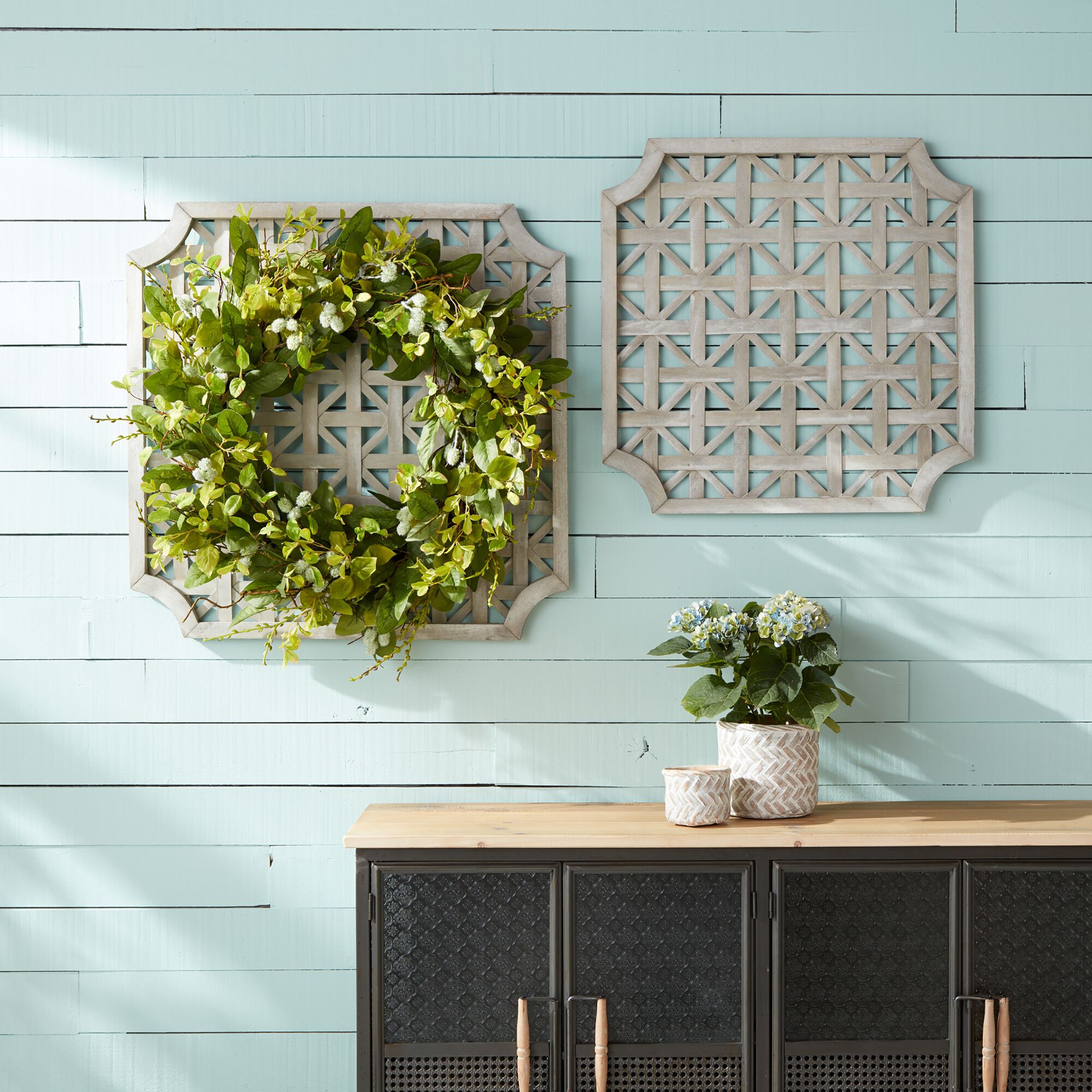 Wall Hanging (Set of 2) 23.25 inchesSQ, 27.25 inchesSQ Wood, GREY WHITE, alternate image number 1
