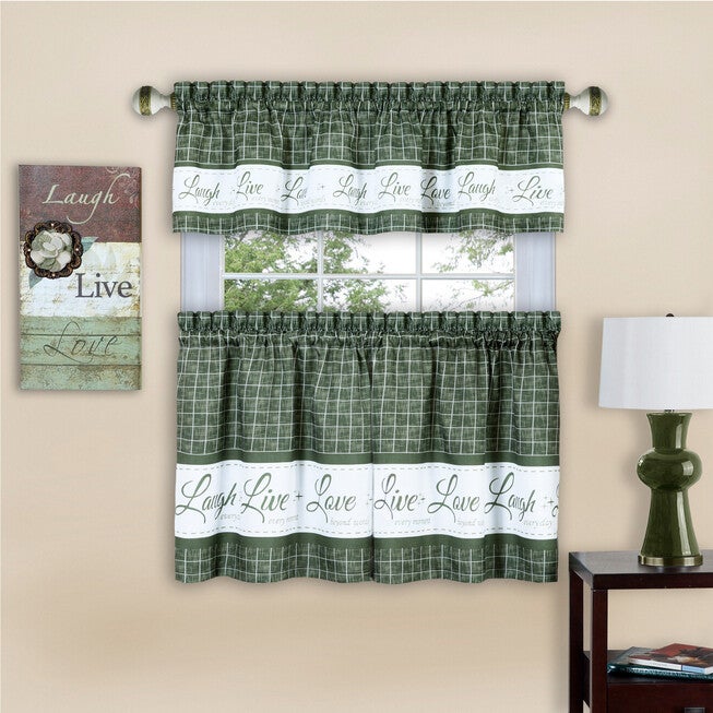 Live, Love, Laugh Window Curtain Tier Pair and Valance Set - 58x36, , alternate image number null