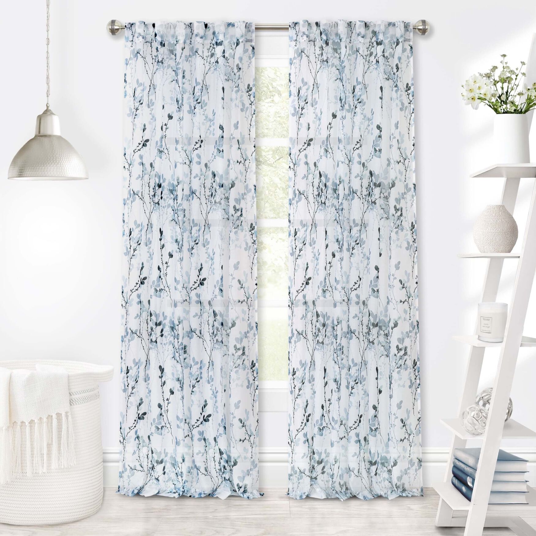 Misty Back Tab Window Curtain Panel, TEAL, hi-res image number 0