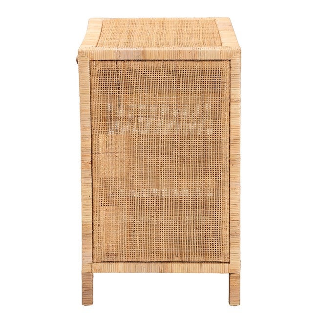 Bella Modern Bohemian Natural Brown Mahogany Wood And Natural Rattan 1-Drawer Console Table, , alternate image number 3
