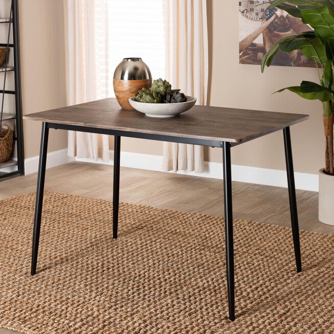 Dalair Industrial Rustic Brown Wood and Metal Dining Table, DARK BROWN, hi-res image number null