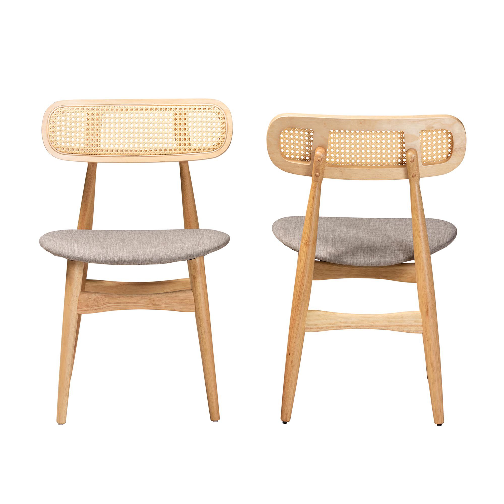 Tarana Mid-Century Modern Grey Fabric and Natural Oak Finished Wood 2-Piece Dining Chair Set, GREY, alternate image number 3