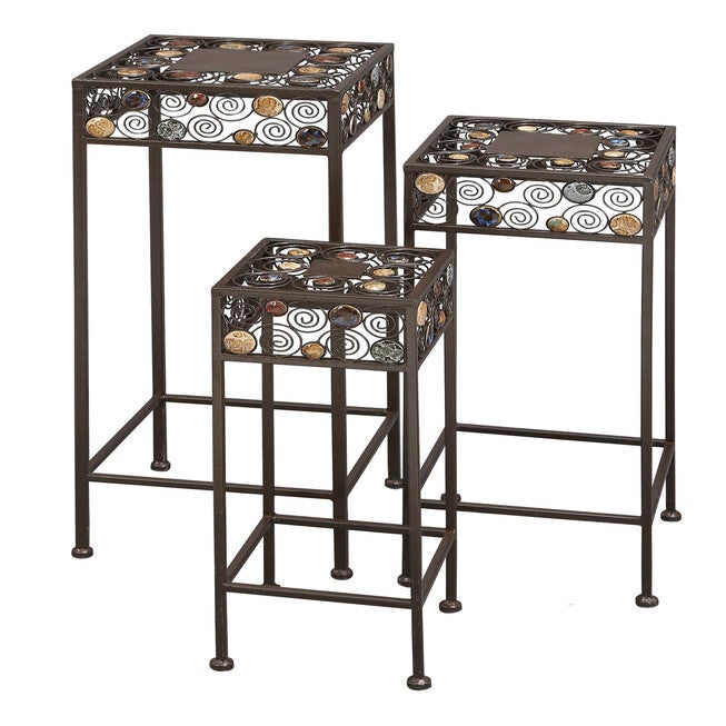 Set Of 3 Black Metal Traditional Plantstand, BLACK, hi-res image number null