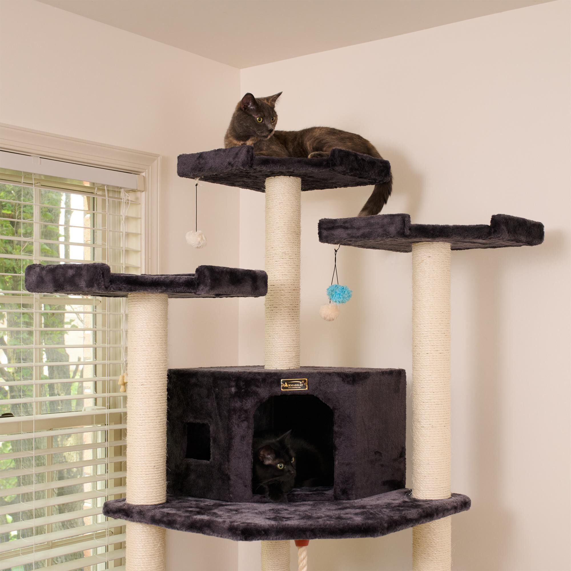 82 Inches Multi-Level Big Cat Tree. Tall Multi-Cats Tower with 2 Big Cat Condos A8202, DARK GRAY, alternate image number 4