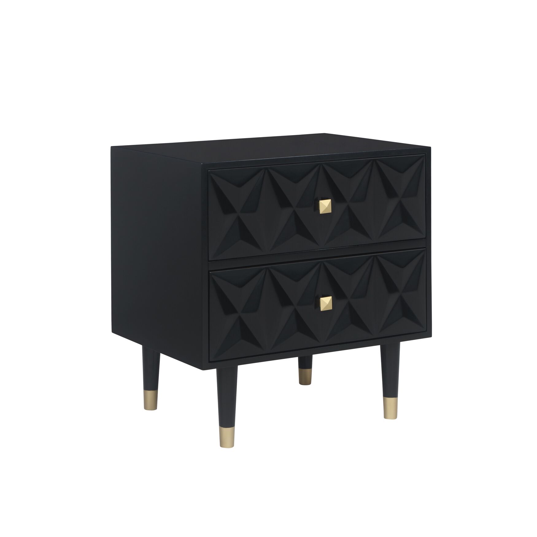 Two Drawer Geo Texture Nightstand, BLACK GOLD, hi-res image number 0