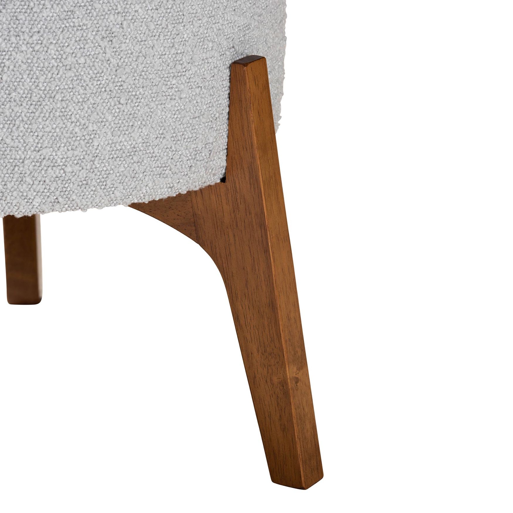 Elkie Japandi Cream Boucle Fabric And Walnut Brown Finished Wood Ottoman Footstool, , alternate image number 8