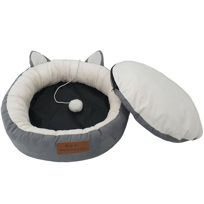 GREY Printing poly-cotton cozy round cat bed , 21 inch, , alternate image number null