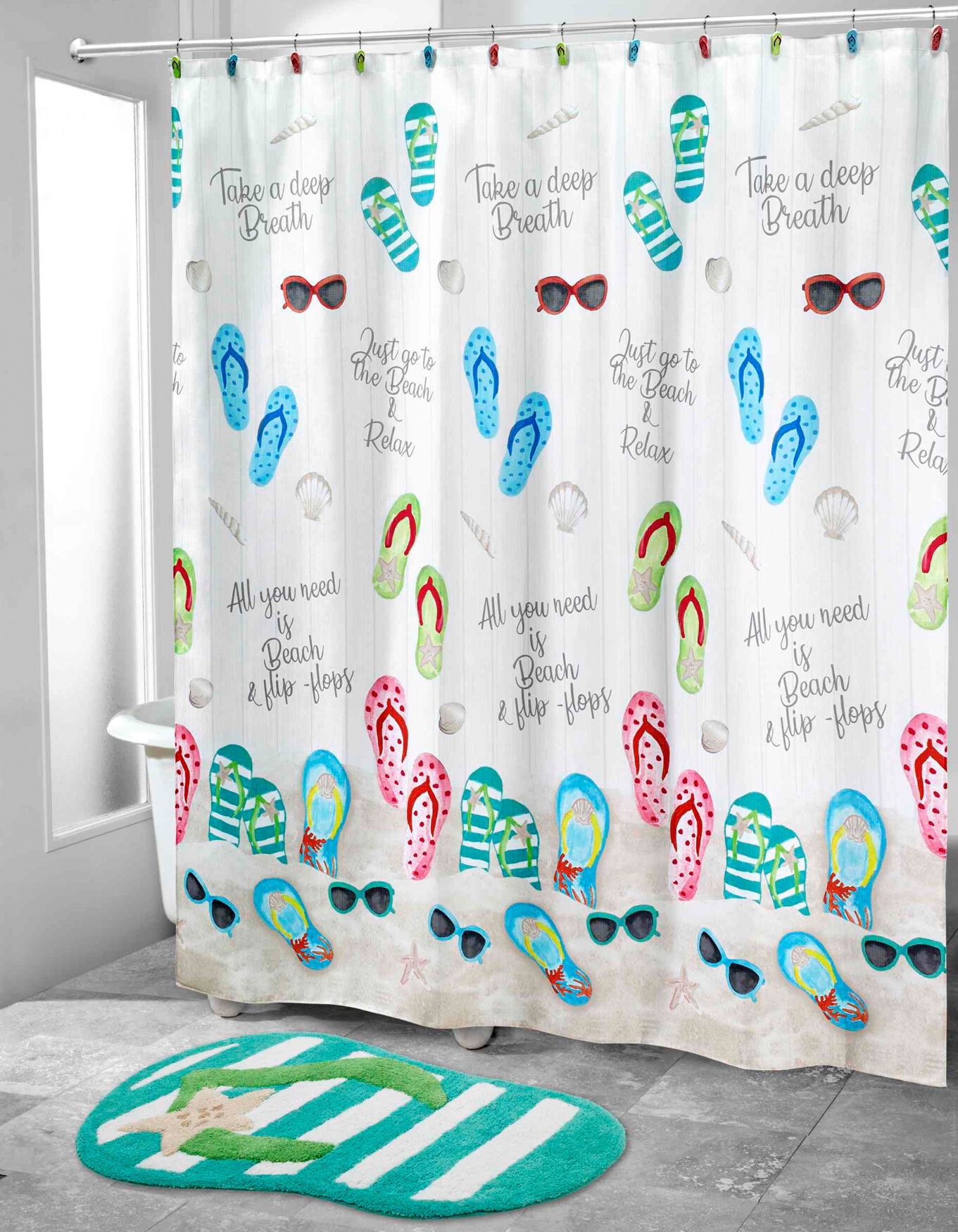 Novelty Shower Curtain, BEACH MODE, on-hover image number 1