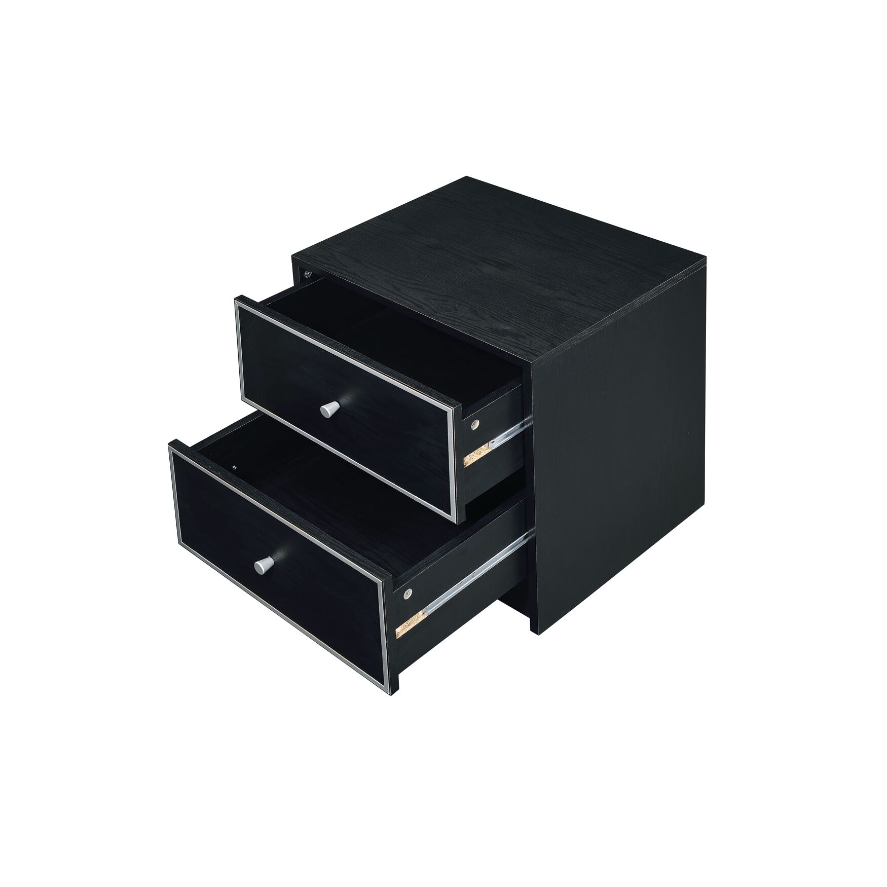 Black accent table with two open drawers