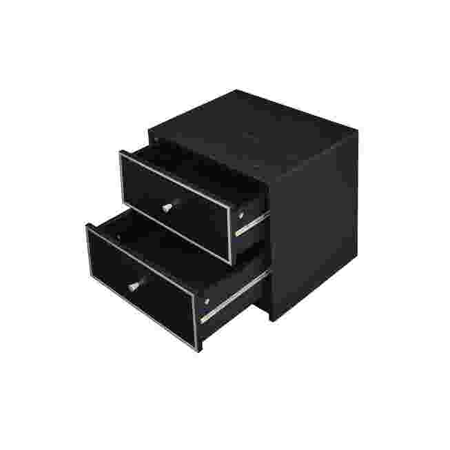 Black accent table with two open drawers