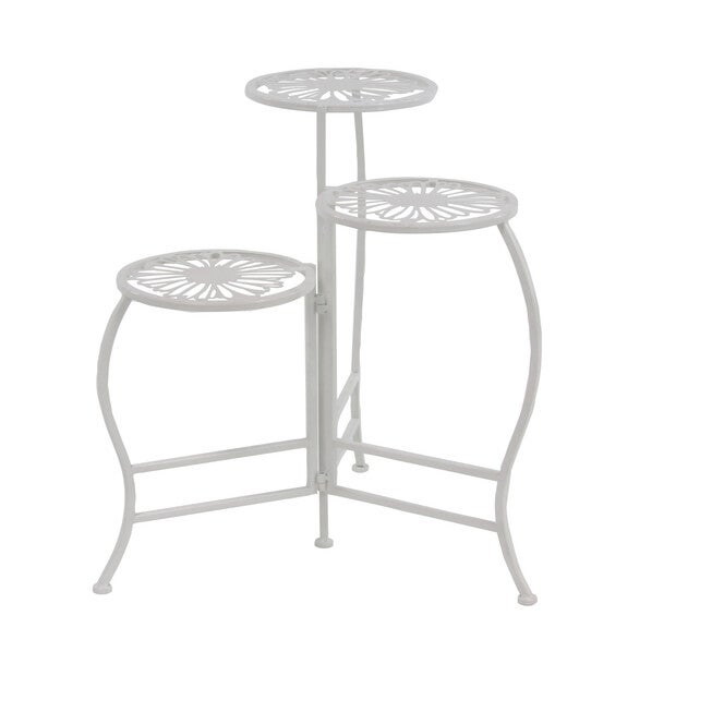Set Of 3 White Metal Traditional Plantstand, WHITE, hi-res image number 0