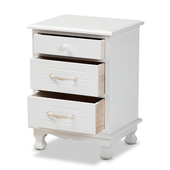 Layton Classic And Traditional White Finished Wood 3-Drawer Nightstand, , on-hover image number null