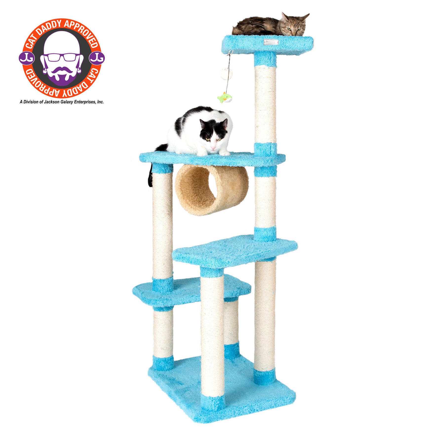 Real Wood 61 inches Cat Climber Junggle Tree With Platforms, SKY, hi-res image number 0