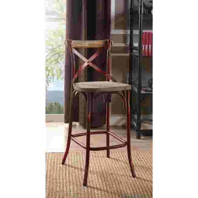Bar chair with dark frame and X-back, wooden seat