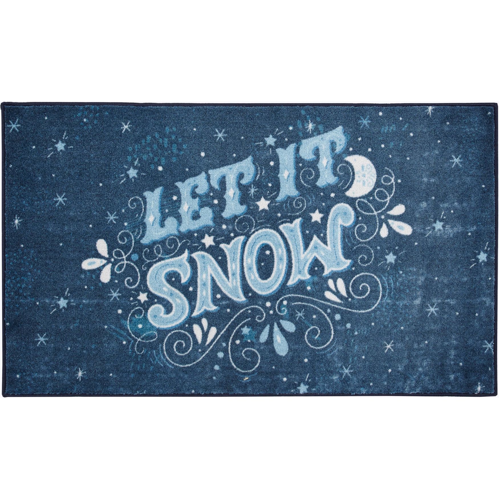 Let It Snow Navy Kitchen Rug, NAVY, hi-res image number 0