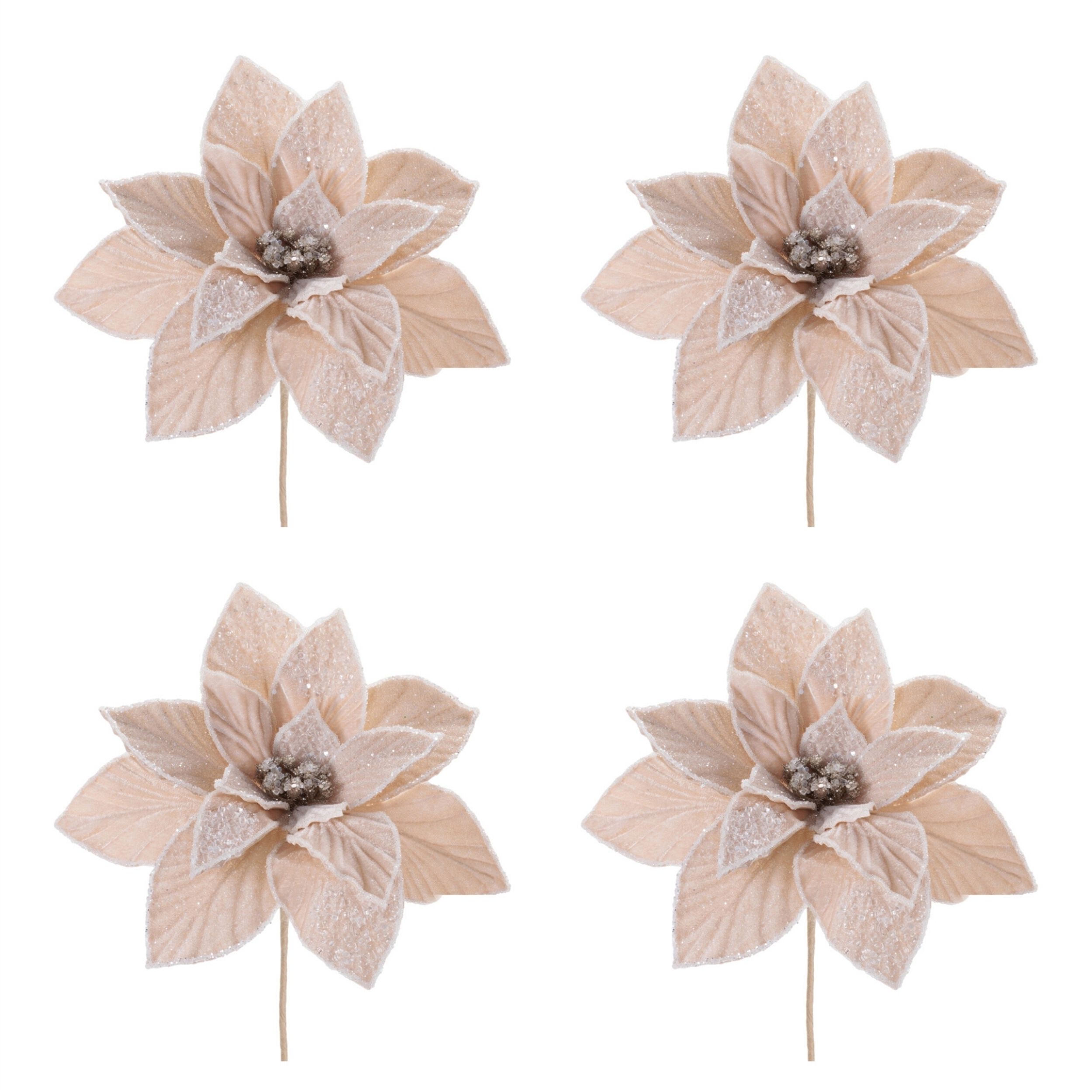 Beaded Poinsettia Flower Stem (Set of 4), CREAM, alternate image number 4