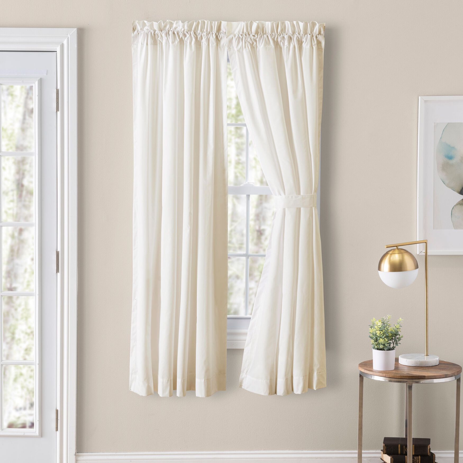 Classic Tailored Curtain Tailored Pair With Tiebacks, NATURAL, hi-res image number 0