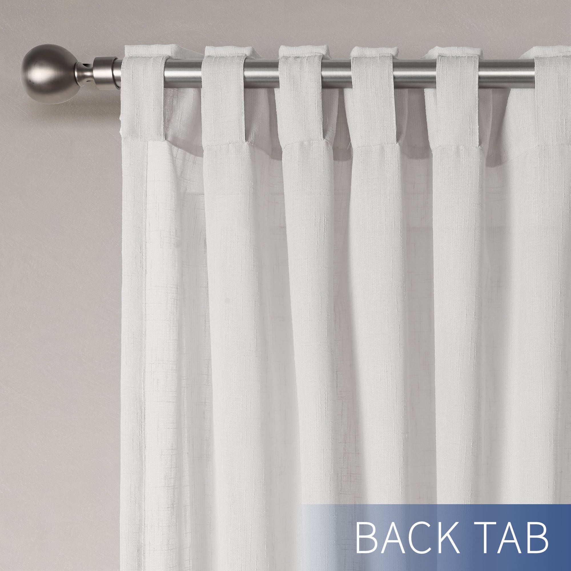 Linen Texture Double Ruffle Back Tab Curtain Pair, GREY, on-hover image number 1