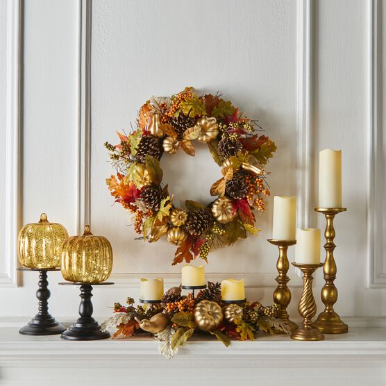14½" Pre-Lit Glass Pumpkin on Metal Stand, , alternate image number null