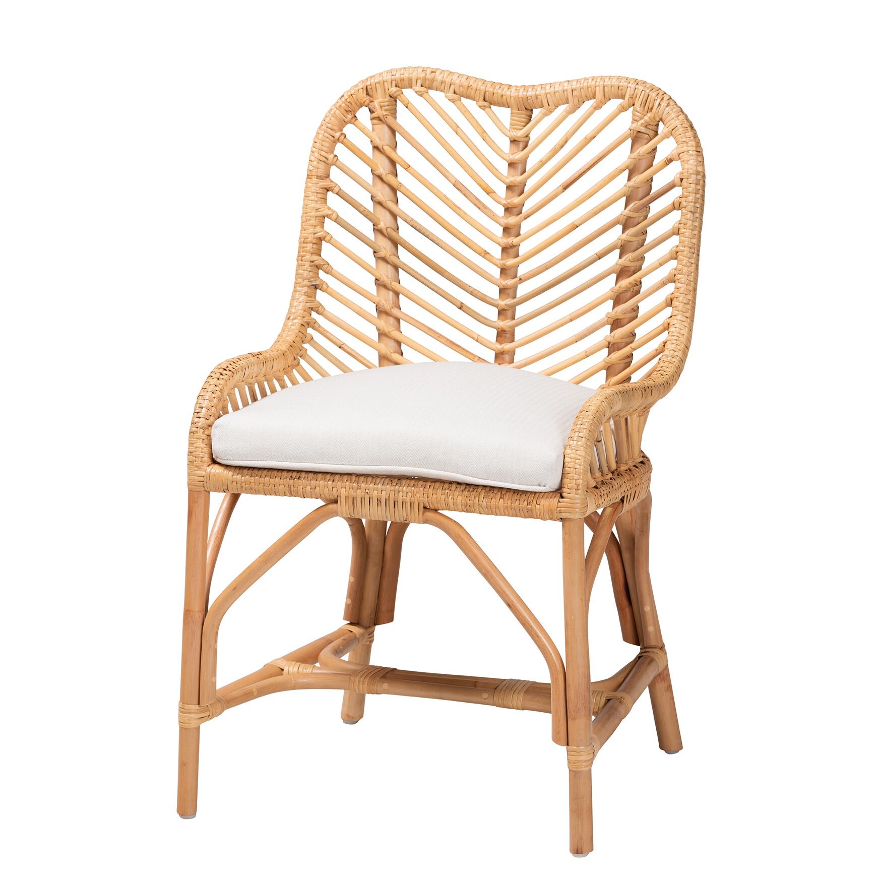 Arween Modern Bohemian Natural Brown Rattan Dining Chair, WHITE NATURAL BROWN, hi-res image number 0