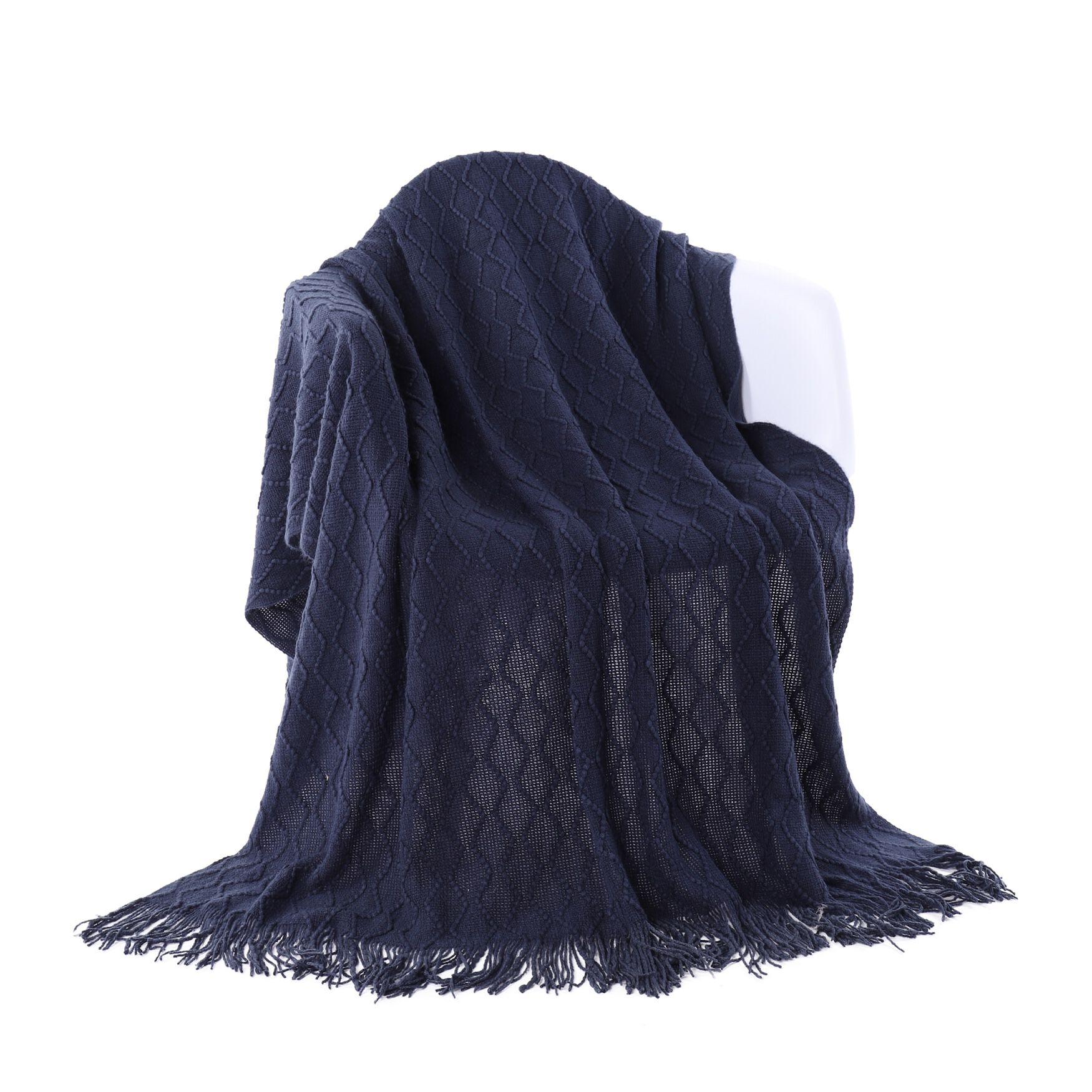 Battilo Home Throw Blanket Textured Solid Soft Sofa Couch Decorative Knit Blanket, 50 inches x 60 inches, NAVY, hi-res image number 0