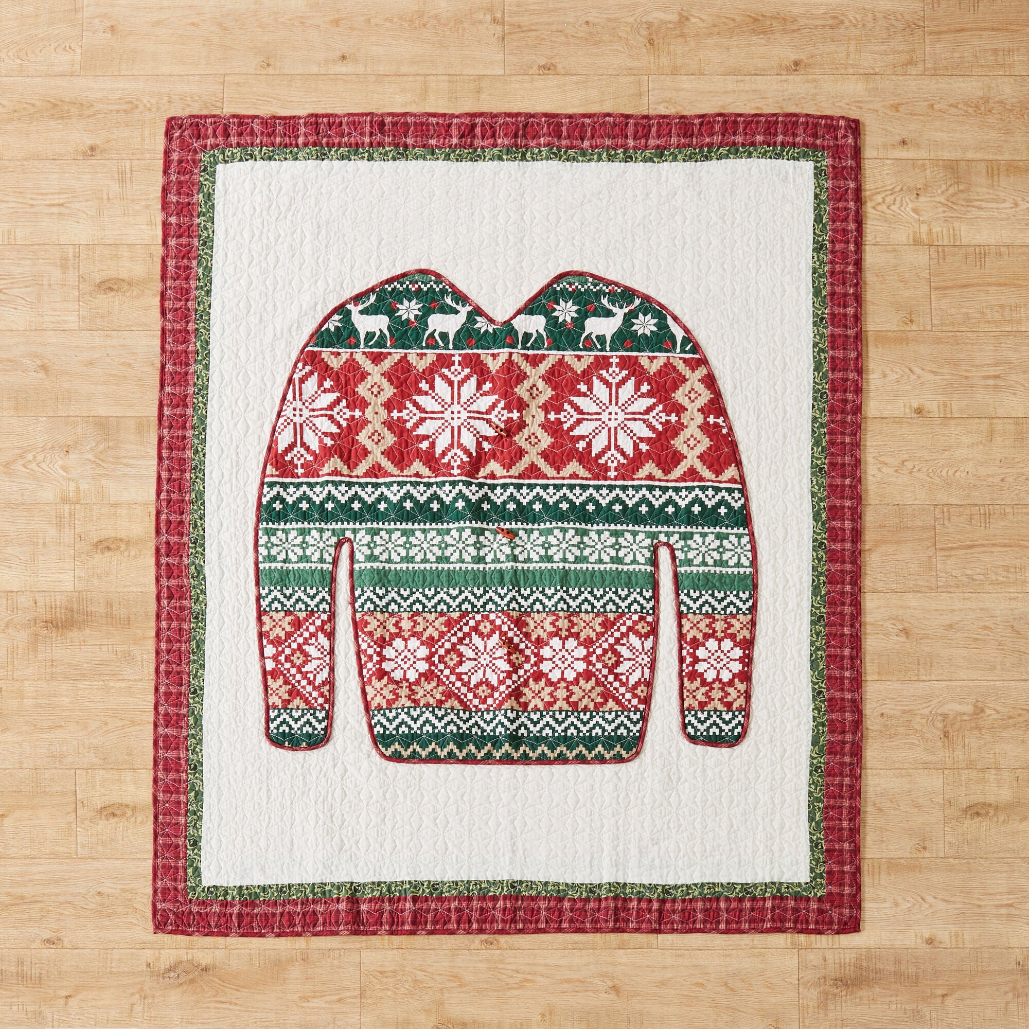 Ugly Sweater Novelty Holiday Quilted Throw Blanket, RED, on-hover image number 1