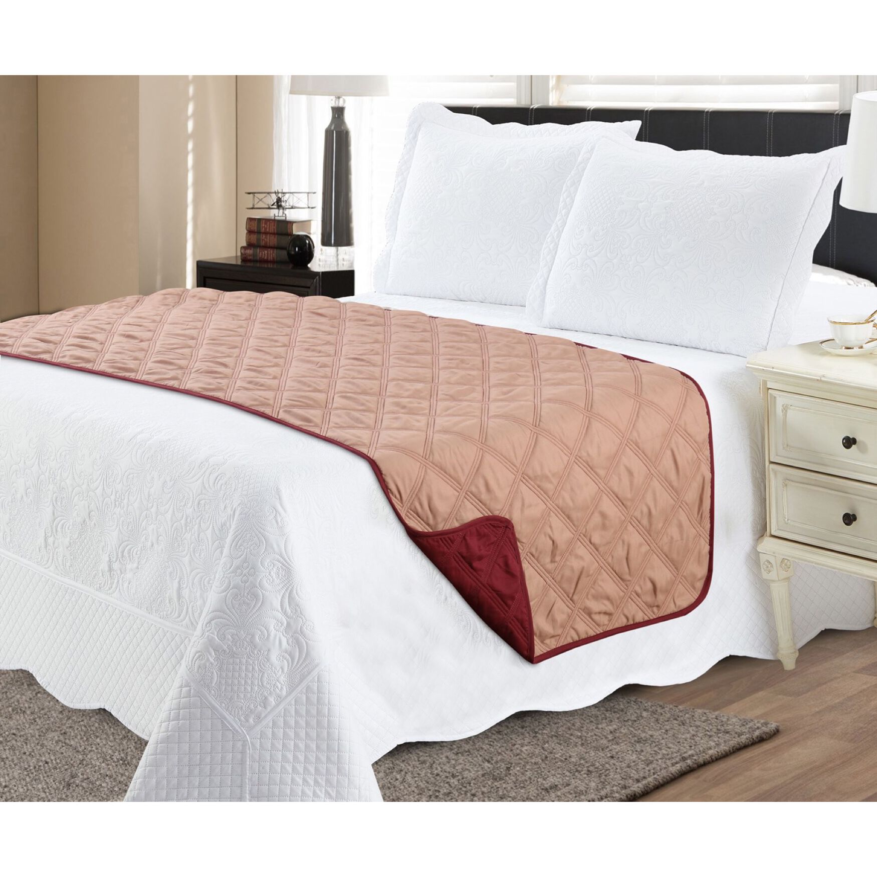 Solid Reversible Quilted Bed Runner Protector, , alternate image number 5