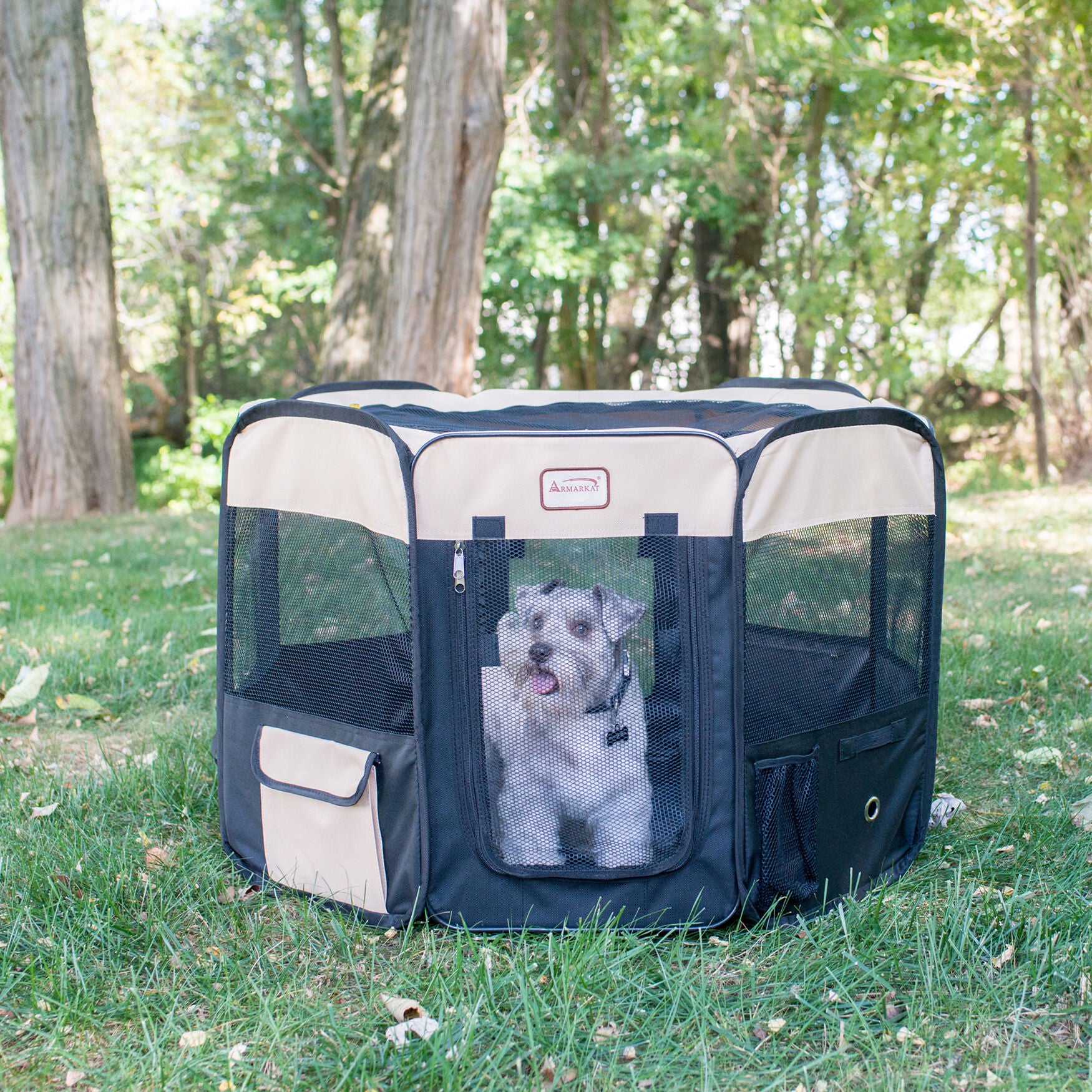 Portable Pet Dog Kitten Playpen In Black And Beige Combo, , alternate image number 4