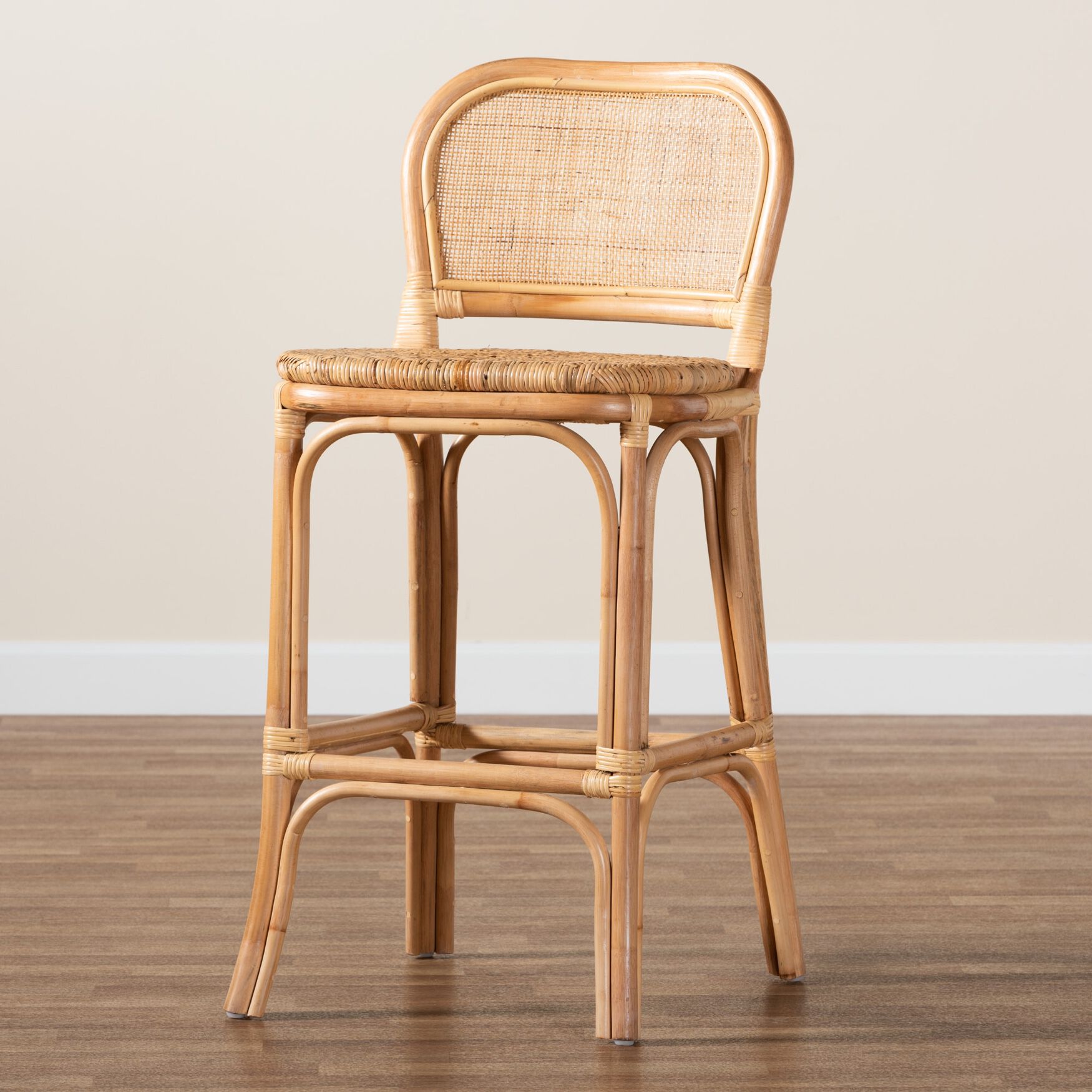 Adrena Modern Bohemian Natural Brown Rattan Bar Stool, , alternate image number 14