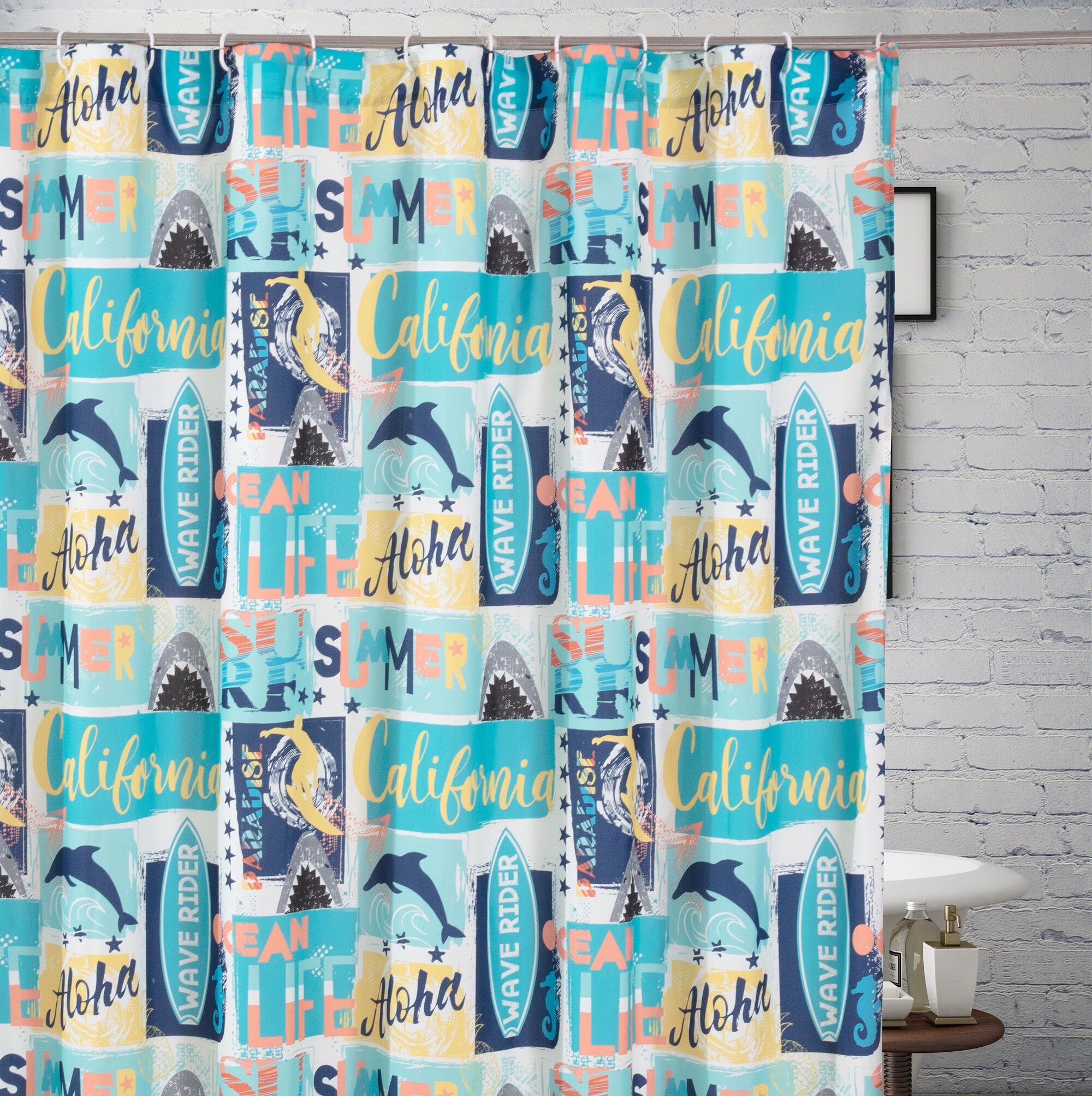 Wave Rider Bath and Shower Curtain, BLUE, alternate image number 3