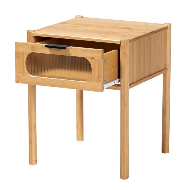 Naresh Mid-Century Modern Transitional Natural Brown Bamboo Wood 1-Drawer End Table, , on-hover image number 1