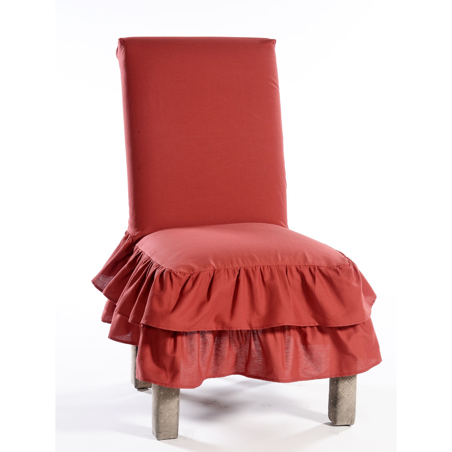 2-Tier Ruffled Dining Chair Slipcover , RED, hi-res image number 0